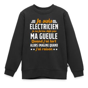 Electricien humour qui ne ferme pas sa gueule - Sweat Premium enfant bio - noir - Devant - AI Model Kid Female (0cm)