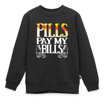 Pills pay my bills Pillen Arznei Apotheker Spruch - Kinder Premium Organic Sweatshirt - Schwarz - Vorne - AI Model Kid Female (0cm)