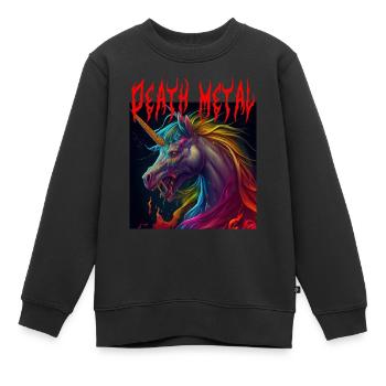 Death Metal Licorne Rose - Sweat Premium enfant bio - noir - Devant - AI Model Kid Female (0cm)