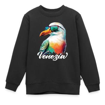 Venezia Italie Holiday mouette colorée avec lunettes de soleil - Sweat Premium enfant bio - noir - Devant - AI Model Kid Female (0cm)