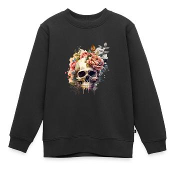 Totenkopf mit Rosen - Skull Dia De Los Muertos - Kinder Premium Organic Sweatshirt - Schwarz - Vorne - AI Model Kid Female (0cm)