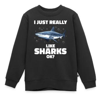 Requin, Océan, Requin tigre, Animal, Poisson - Sweat Premium enfant bio - noir - Devant - AI Model Kid Female (0cm)