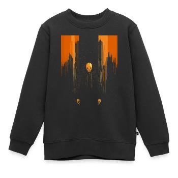 Beängstigender orangefarbener Totenkopfmann mit Umhang - Kinder Premium Organic Sweatshirt - Schwarz - Vorne - AI Model Kid Female (0cm)