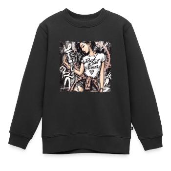 Rock n Roll forever Vintage Girl Rocknroll - Sweat Premium enfant bio - noir - Devant - AI Model Kid Female (0cm)