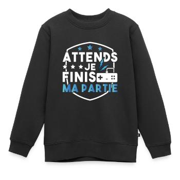 Wait, I'm finishing my game - Kids Premium Organic Sweatshirt - black - Front - AI Model Kid Female (0cm)