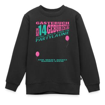 14th Birthday Girl & Boy Guestbook - Kids Premium Organic Sweatshirt - black - Front - AI Model Kid Female (0cm)