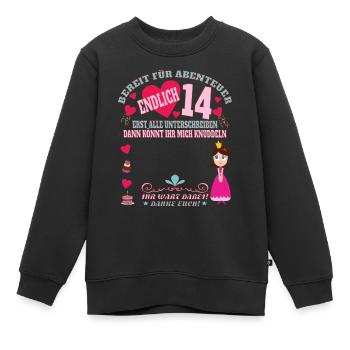 14th Birthday Girl & Boy Guestbook - Kids Premium Organic Sweatshirt - black - Front - AI Model Kid Female (0cm)