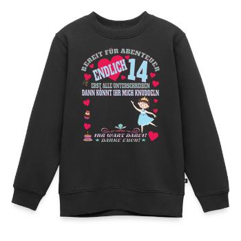 14th Birthday Girl & Boy Guestbook - Kids Premium Organic Sweatshirt - black - Front - AI Model Kid Female (0cm)