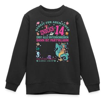 14th Birthday Girl & Boy Guestbook - Kids Premium Organic Sweatshirt - black - Front - AI Model Kid Female (0cm)