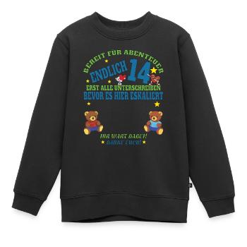 Livre d’or fille et garçon 14e anniversaire - Sweat Premium enfant bio - noir - Devant - AI Model Kid Female (0cm)