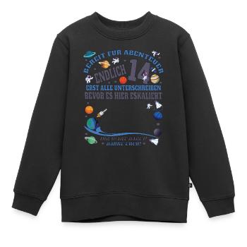 14th Birthday Girl & Boy Guestbook - Kids Premium Organic Sweatshirt - black - Front - AI Model Kid Female (0cm)