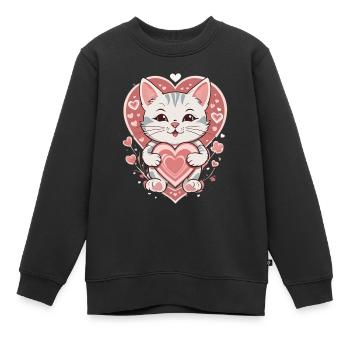 Love Cat , Katze - Kids Premium Organic Sweatshirt - black - Front - AI Model Kid Female (0cm)