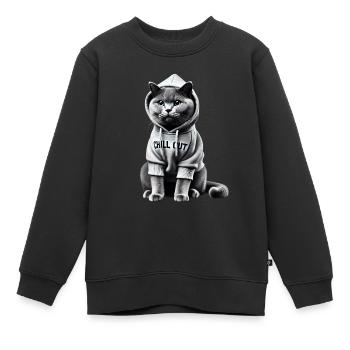 Drôle Britannique Shorthair Chill Out Chat Chill Out - Sweat Premium enfant bio - noir - Devant - AI Model Kid Female (0cm)