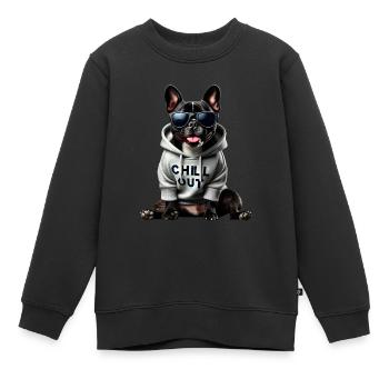 Drôle de bouledogue français Chill Out Chill Out - Sweat Premium enfant bio - noir - Devant - AI Model Kid Female (0cm)