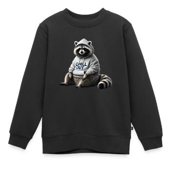 Lustiges Waschbär Chill Out Tierliebhaber Chillen - Kinder Premium Organic Sweatshirt - Schwarz - Vorne - AI Model Kid Female (0cm)