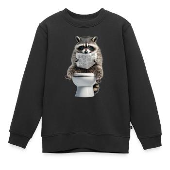Lustiger Waschbär auf Klo mit Zeitung Zoo Haustier - Kinder Premium Organic Sweatshirt - Schwarz - Vorne - AI Model Kid Female (0cm)