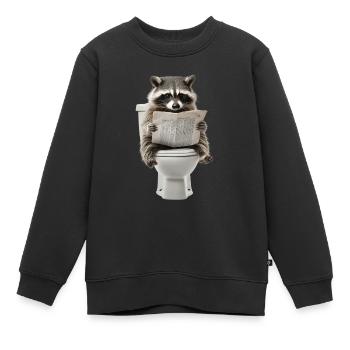 Lustiger Waschbär auf Klo mit Zeitung Zoo Haustier - Kinder Premium Organic Sweatshirt - Schwarz - Vorne - AI Model Kid Female (0cm)