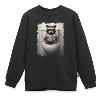 Lustiger Waschbär auf Klo mit Zeitung Zoo Haustier - Kinder Premium Organic Sweatshirt - Schwarz - Vorne - AI Model Kid Female (0cm)