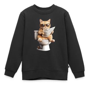 Lustiges Katzen Katzenbesitzer Klo Katze Haustier - Kinder Premium Organic Sweatshirt - Schwarz - Vorne - AI Model Kid Female (0cm)