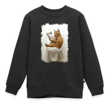 Lustiges Katzen Katzenbesitzer Klo Katze Haustier - Kinder Premium Organic Sweatshirt - Schwarz - Vorne - AI Model Kid Female (0cm)