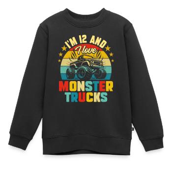 Monster Truck Car 12 Jahre Jubiläum - Kinder Premium Organic Sweatshirt - Schwarz - Vorne - AI Model Kid Female (0cm)