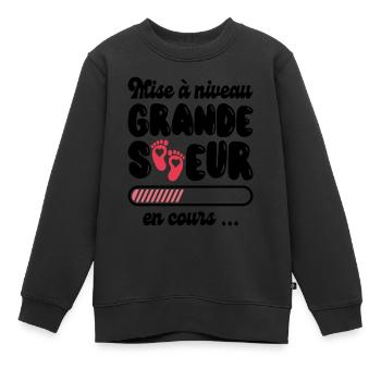 Annonce Bébé Surprise 2024 Future Grande Soeur - Sweat Premium enfant bio - noir - Devant - AI Model Kid Female (0cm)