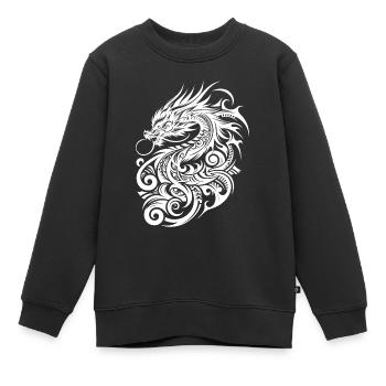 Dragon Tribal Tattoo Kunstvolles minimalistisches Design - Kinder Premium Organic Sweatshirt - Schwarz - Vorne - AI Model Kid Female (0cm)