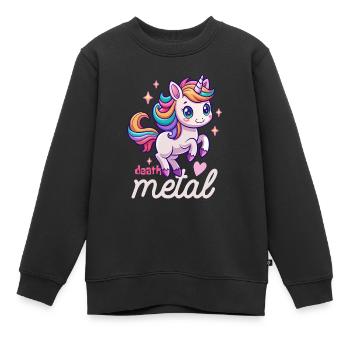 Licorne Death Metal - Heavy Metal - Spruch - Sweat Premium enfant bio - noir - Devant - AI Model Kid Female (0cm)