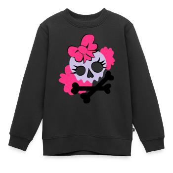 Tête de mort girly - Sweat Premium enfant bio - noir - Devant - AI Model Kid Female (0cm)