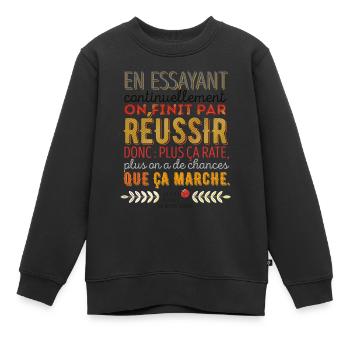 La Devise Shadok n°1 - Sweat Premium enfant bio - noir - Devant - AI Model Kid Female (0cm)