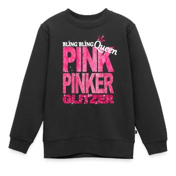 Bling Queen Pink Glitzer Prinzessin Geburtstag - Kinder Premium Organic Sweatshirt - Schwarz - Vorne - AI Model Kid Female (0cm)