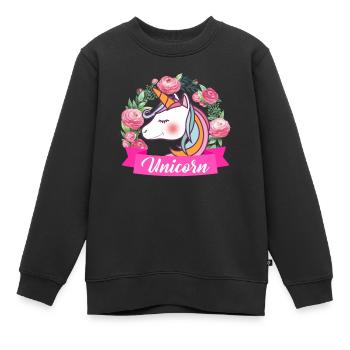 Fleurs de licorne - Sweat Premium enfant bio - noir - Devant - AI Model Kid Female (0cm)