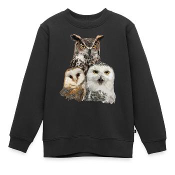 Chouettes et hiboux - Sweat Premium enfant bio - noir - Devant - AI Model Kid Female (0cm)
