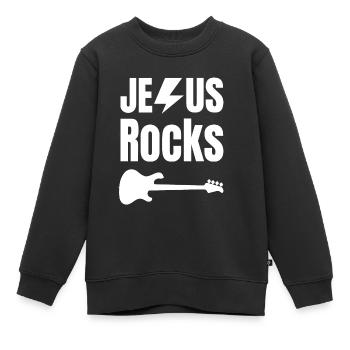 Jesus Rocks pour les chrétiens croyants catholiques - Sweat Premium enfant bio - noir - Devant - AI Model Kid Female (0cm)