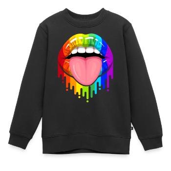 LGBT Bouche avec langue arc-en-ciel LGBTQ Gay Pride - Sweat Premium enfant bio - noir - Devant - AI Model Kid Female (0cm)