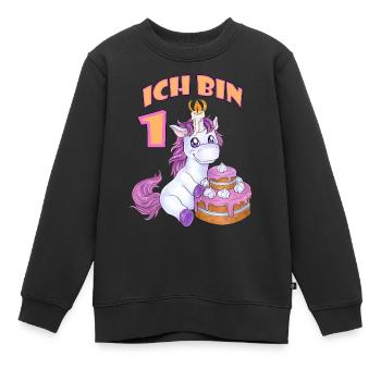 Niedliches Einhorn mit Torte 1. Geburtstag - Kinder Premium Organic Sweatshirt - Schwarz - Vorne - AI Model Kid Female (0cm)