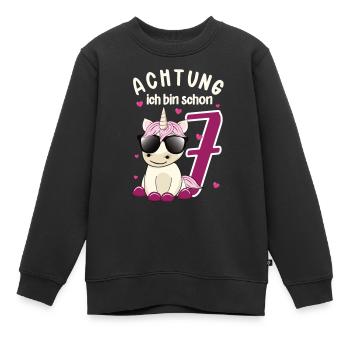 Geburtstag 7 Jahre Kinder Mädchen Einhorn T-shirt - Kinder Premium Organic Sweatshirt - Schwarz - Vorne - AI Model Kid Female (0cm)