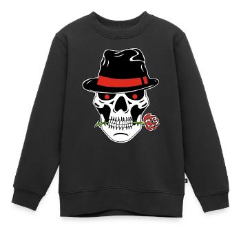 Crâne de gangster - Sweat Premium enfant bio - noir - Devant - AI Model Kid Female (0cm)