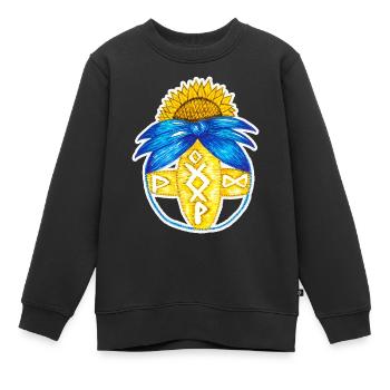 Motanka, poupée ukrainienne traditionnelle. Jaune bleu. - Sweat Premium enfant bio - noir - Devant - AI Model Kid Female (0cm)