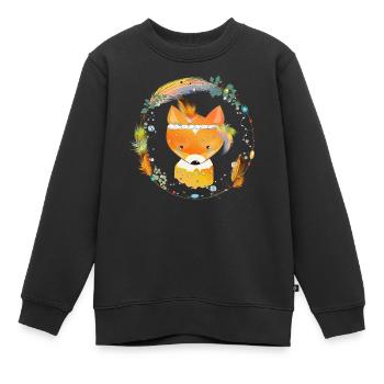 kleiner Fuchs mit Federschmuck im Ethno Rahmen - Kinder Premium Organic Sweatshirt - Schwarz - Vorne - AI Model Kid Female (0cm)