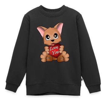 Der Welpe liebt dich - Kinder Premium Organic Sweatshirt - Schwarz - Vorne - AI Model Kid Female (0cm)