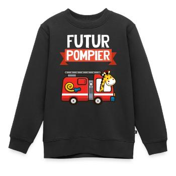 Mon Petit Pompier Adoré Cadeau Garçon Bébé - Sweat Premium enfant bio - noir - Devant - AI Model Kid Female (0cm)