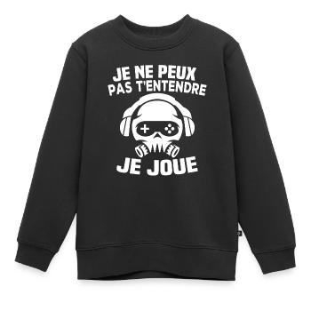 Ik kan je niet horen, ik speel - Kinder Premium sweater biologisch - zwart - Voor - AI Model Kid Female (0cm)