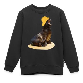 Seelöwe mit Südwester Kopfbedeckung - Kinder Premium Organic Sweatshirt - Schwarz - Vorne - AI Model Kid Female (0cm)