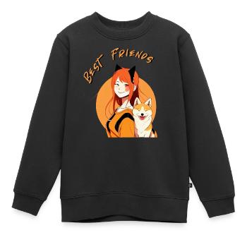 Meilleurs amis fille et shiba kawaii manga animé - Sweat Premium enfant bio - noir - Devant - AI Model Kid Female (0cm)
