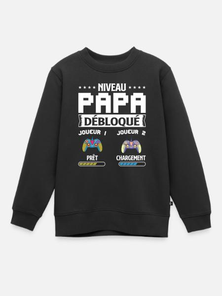 Niveau papa débloqué, Futur Papa Gamer - Sweat Premium enfant bio - noir