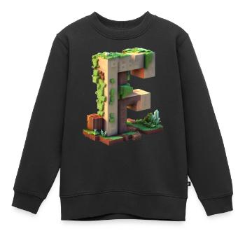 Buchstabe F in 3D Pixelart Stil "Minenarbeiter" - Kinder Premium Organic Sweatshirt - Schwarz - Vorne - AI Model Kid Female (0cm)