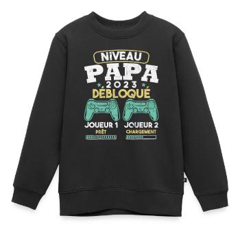 Niveau papa débloqué futur père 2023 - Sweat Premium enfant bio - noir - Devant - AI Model Kid Female (0cm)