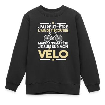 Dans ma tête je fais du vélo - humour vélo - Sweat Premium enfant bio - noir - Devant - AI Model Kid Female (0cm)