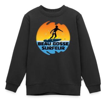beau gosse surfeur soleil dégradé océan - Sweat Premium enfant bio - noir - Devant - AI Model Kid Female (0cm)